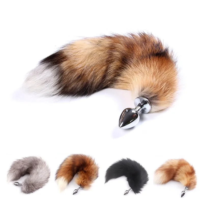 Erotic Real Soft Fox Fur Anal Butt Plug Tail Accessories With Stainless Steel Anus Plugs For Women Animal Cosplay Sex Games