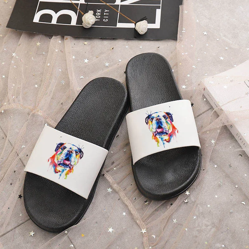 

Cute Bulldog slippers Cartoon Beach Slippers Indoor Home Casual Ladies Slides Bathroom Slippers Women's Slippers Mujer