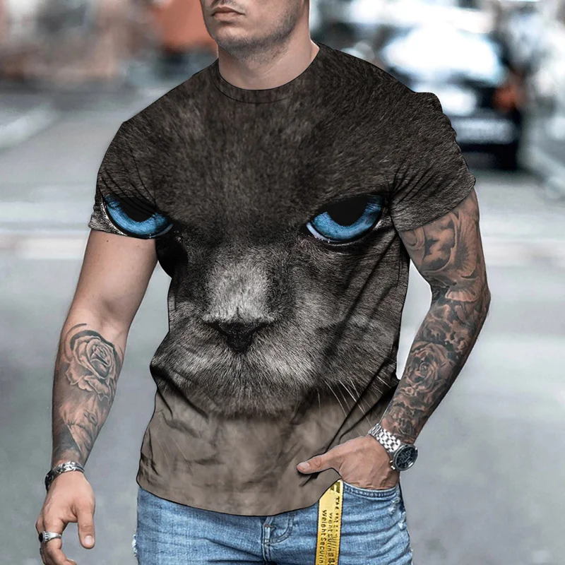 

Summer new hot-selling T-shirt men's casual fashion round neck short sleeve 3D printed owl graphic pullover 2021 loose breathabl