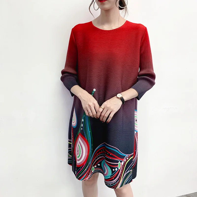 Женское платье пуловер LANMREM винтажное плиссированное трапеция с круглым вырезом