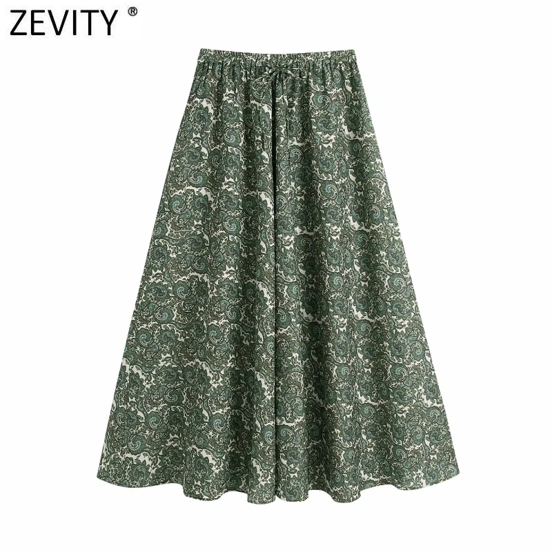 

Zevity Women Vintage Totem Floral Print Green Midi Skirt Faldas Mujer Female Chic Elastic Waist Party Vestido Brand Skirt QUN757