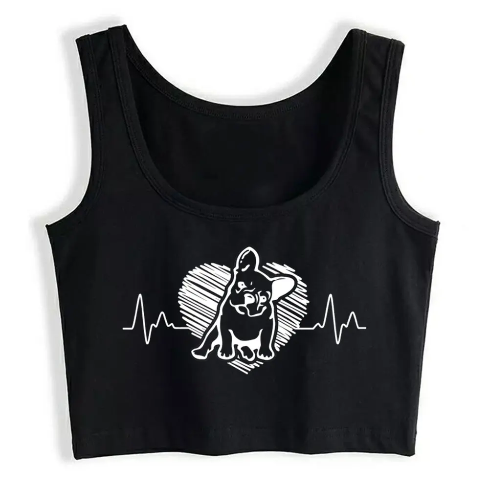 

Crop Top English Bulldog Heartbeat Casual Vintage Print Y2k Tops Womens Tops blusas mujer de moda 2021 verano Gym Tank Top Women