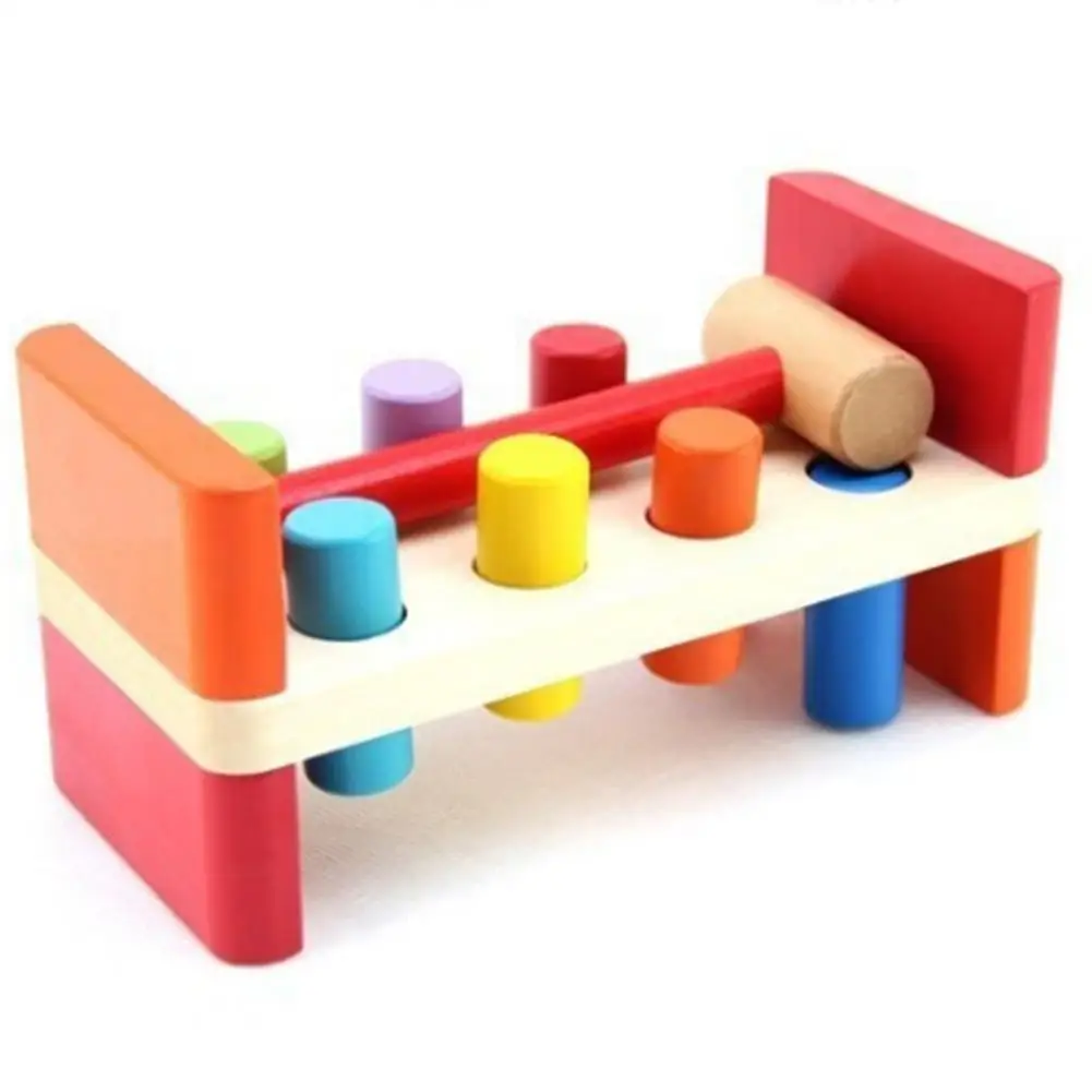 

Montessori Pounding Bench Wooden Toy Color Cylindrical Building Blocks Montessori Learning Toys For Children Educational Toys