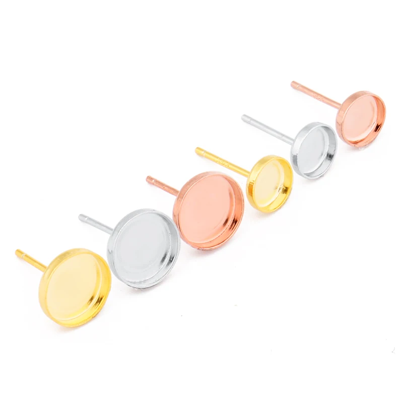 4pcs 925 Sterling Silve Stud Earrings Cabochon Blank Base Fit 6mm 8mm 12mm DIY Jewelry Making Accessories Wholesale Componet
