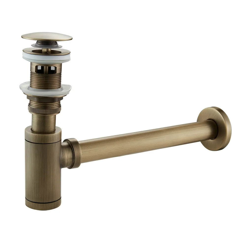 Tuqiu Basin Pop Up Drain Antique Brass Bottle Trap Bathroom Sink Siphon Drains with Pop Up Drain Kit P-TRAP Pipe Waste Hardware