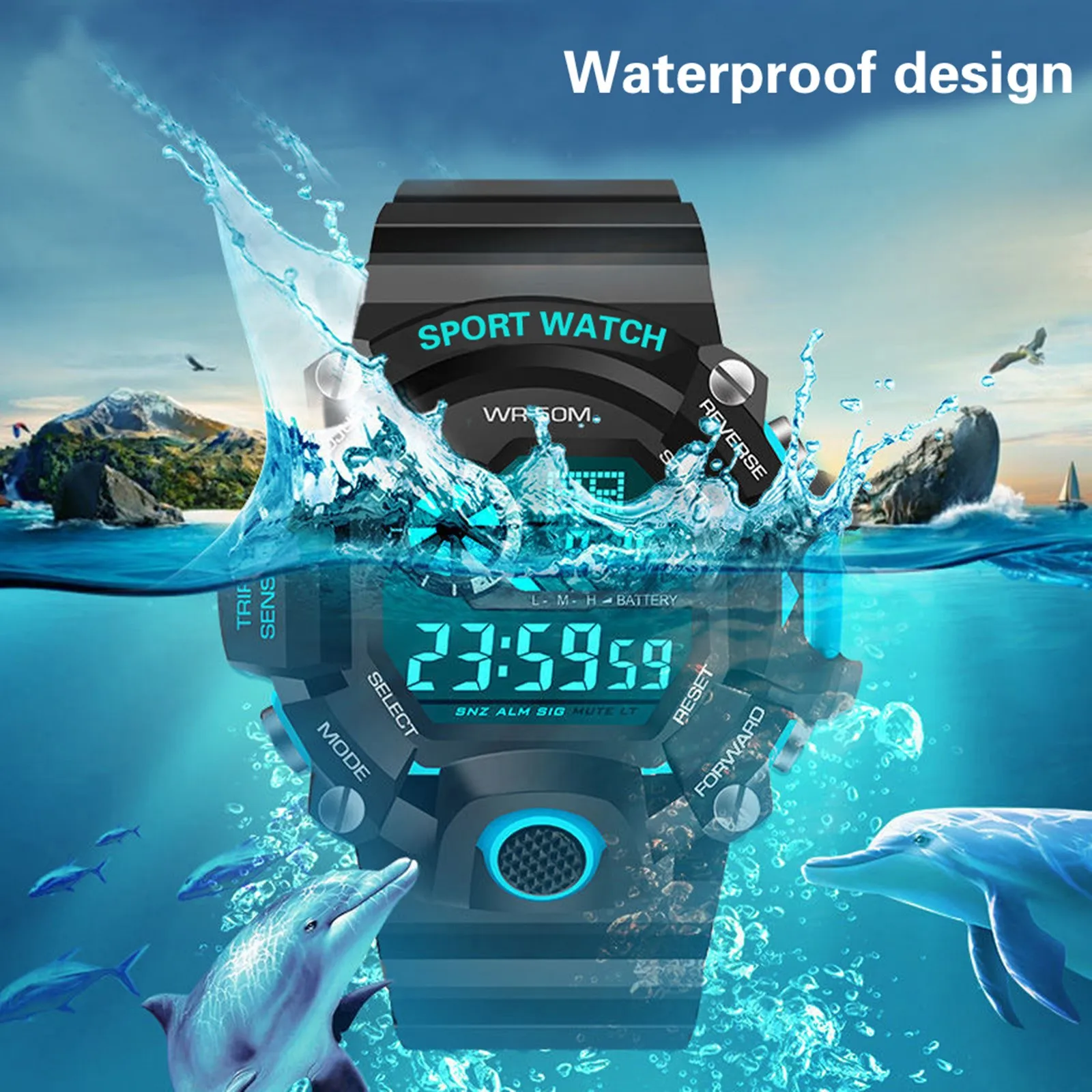 

Digital Watch Men Luxury Stopwatch Alarm Clock Hourly Reminder Luminous Date Display 12/24 Hour Conversion Sport Watches Часы