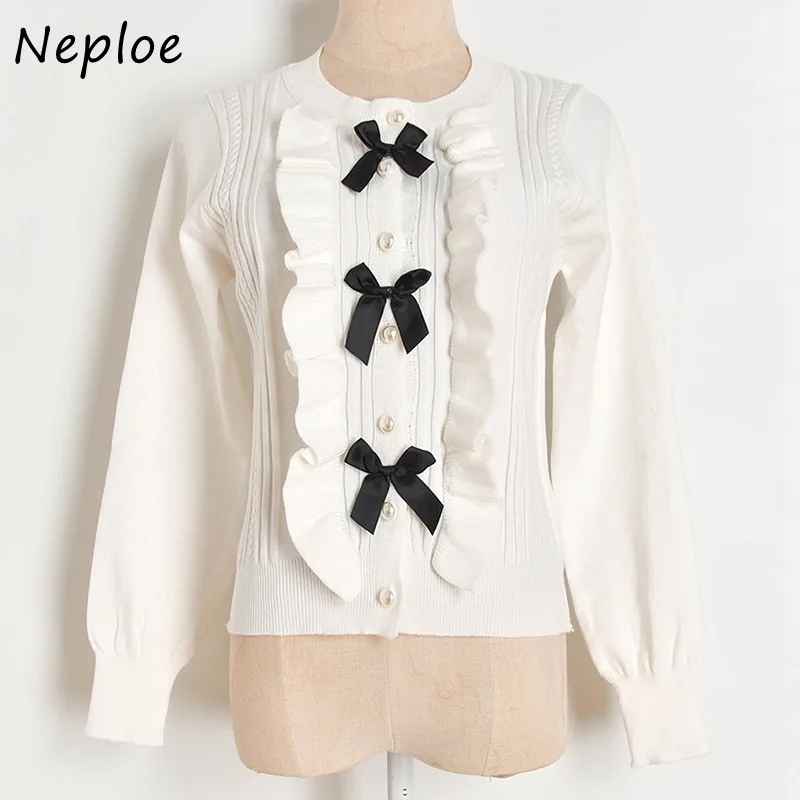 Neploe милые вязаные кардиганы с бантом и жемчужной пряжкой женский свитер длинным