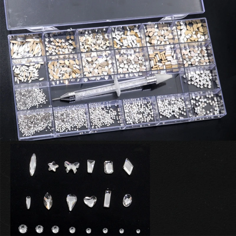 

Nail Rhinestones Kits for Nail Decoration Mix Size Multi Shapes and Flatback