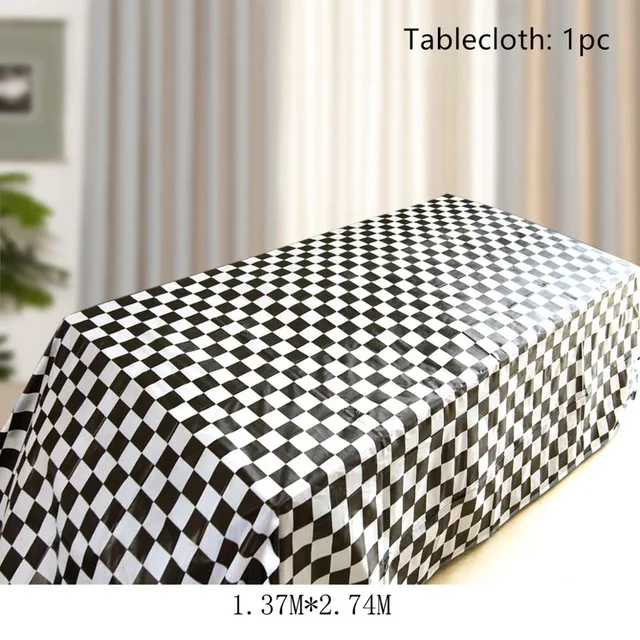 1pc tablecloth Черно-белые клетчатые вечерние одноразовые столовые приборы автомобили Гоночный флаг настольные чашки игры решетки вечерние и свадебные декоративные детские игрушки - Цвет: 1pc tablecloth