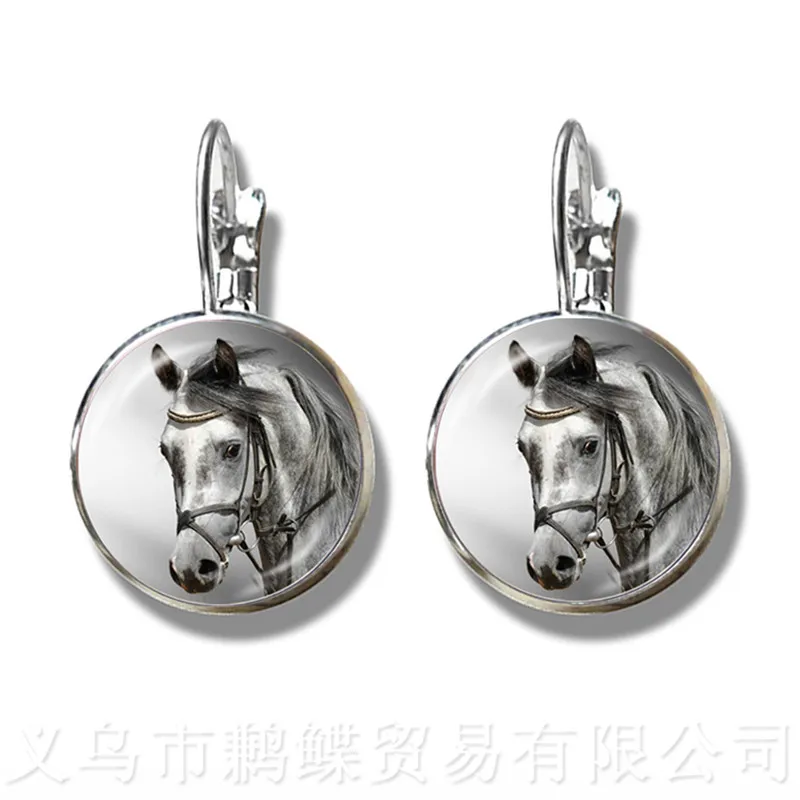 Милый Фиолетовый единорог Fly лошадей 16 мм Стекло кабошон серьги Jewely с серебряным
