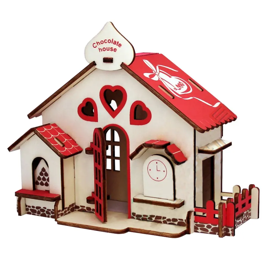 DIY шоколадный домик деревянная игрушка лазерная резка настольные украшения