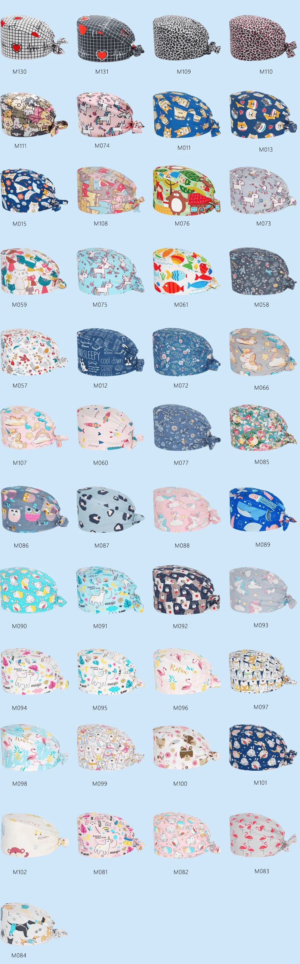 Women men Scrubs Cap Buttons 100% Cotton OWL Printing Scrub Caps Nurse Uniform Accessories Pet Shop Chef Lab Work Surgicals Hat