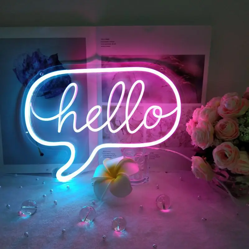 

LED Neon Sign USB Powered Party Wall Hanging Light Banana Hello Good Vibes Led Neon Lights for Game Room Bedroom Wall Decoration