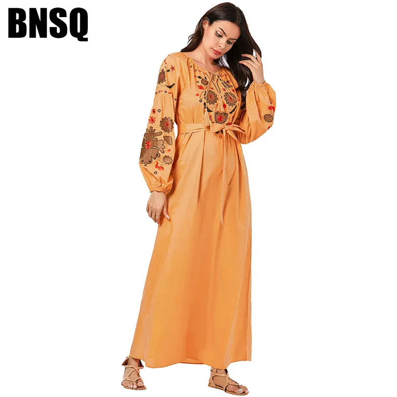 Элегантные женские макси платья Рамадан Сплошное Длинное платье с цветочной