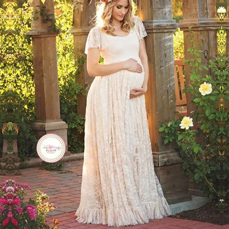 Белое платье для беременных фотосессии нарядное кружевной халат с коротким