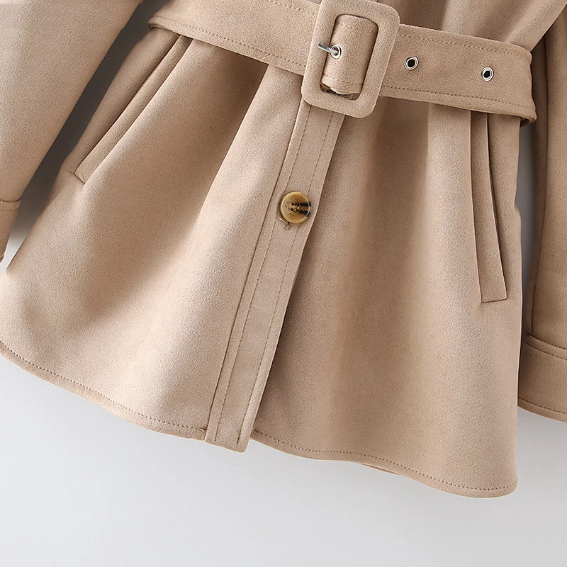 

KBAT 2021 Women's Solid color Overcoat coat Fashion All-match match belt lapel Single-breasted Women's coat Elegant and chic top