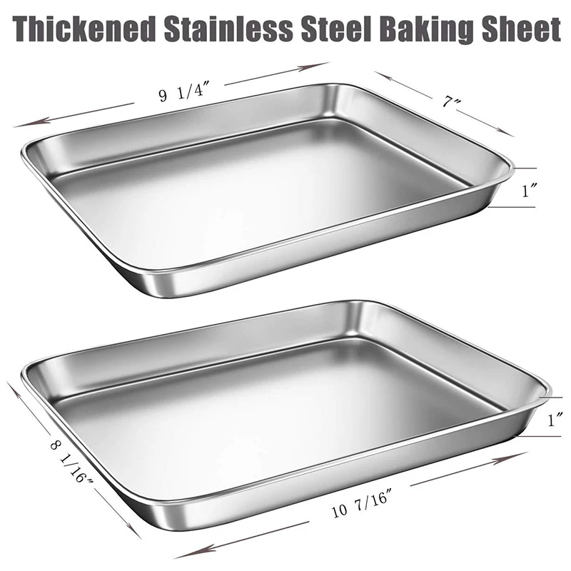Baking Sheet Pans for Toaster Oven Small Stainless Steel Cookie Sheets Metal Bakeware Pan Sturdy & Heavy Rectangle Tray 3 Pi |
