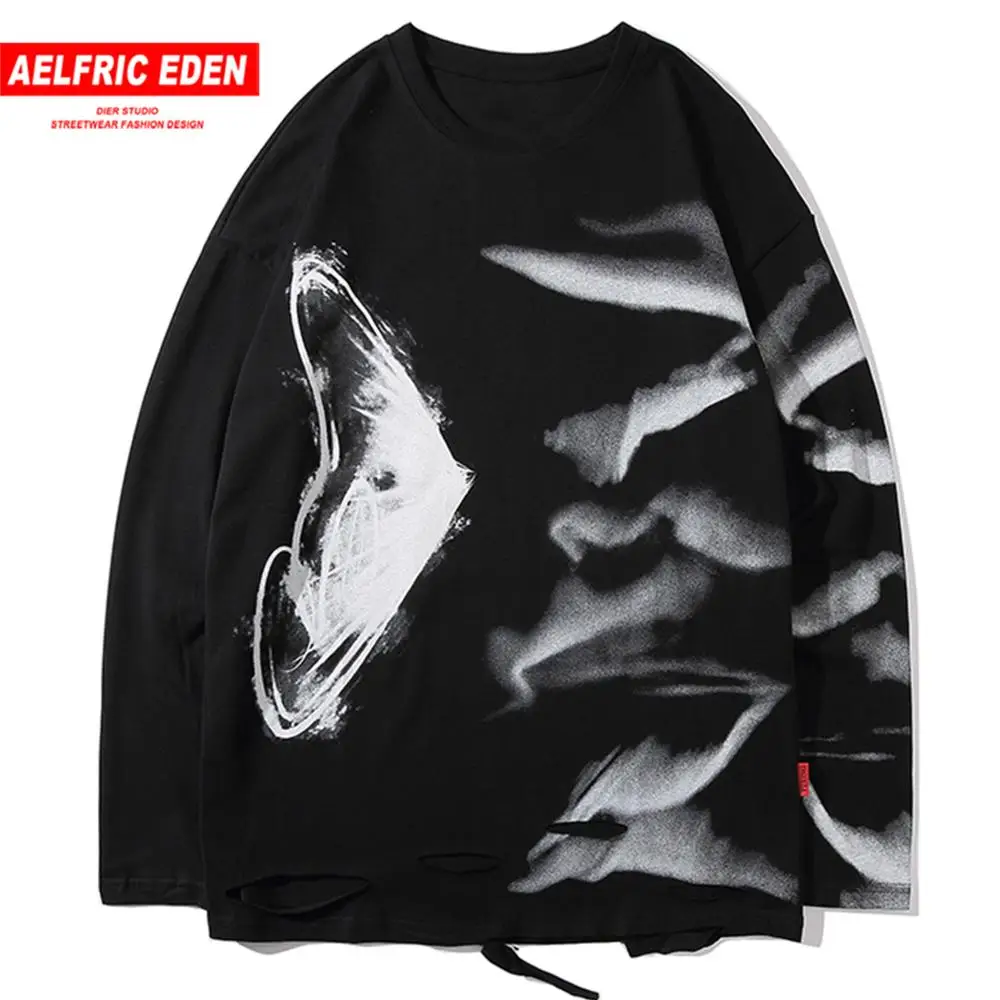 Мужская хлопковая толстовка с длинным рукавом рваная Повседневная Толстовка в