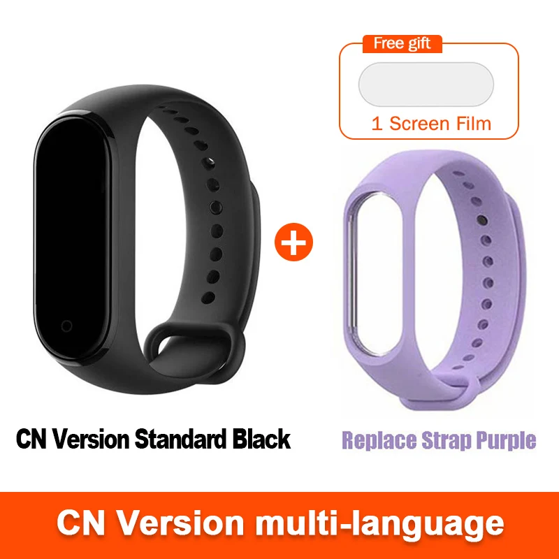 Глобальная версия опционально Xiaomi Mi Band 4 умный Браслет Пульс фитнес 135 мАч цветной экран Bluetooth 5,0 водонепроницаемый - Цвет: CN Add Purple Strap