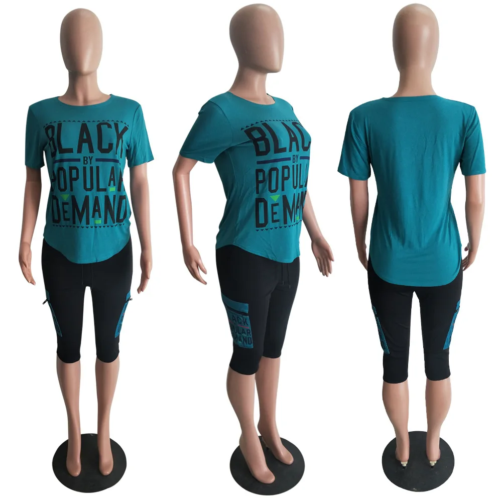 

Summer 2021 Womens 2 Piece Biker Short Sets Fashion Letter Print Short Sleeve Plus Size Black by Popular Demand Outfit