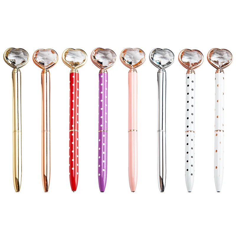 

Love Diamond Ballpoint Pen-Bullet 1.0 Heart Crystal Glass Metal Ballpoint Pen Rotable Core Beautiful Gift School Office Supplies