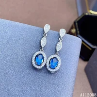 kjjeaxcmy fine jewelry 925 sterling silver inlaid natural blue topaz ear studs classic ladies earrings support testing