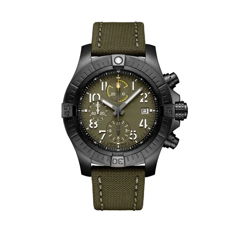 

Luxury Mens Watch Green Dial Canvas Leather New Super Avenger II 1884 Watches Quartz Chronograph Stainless Steel Sapphire Glass