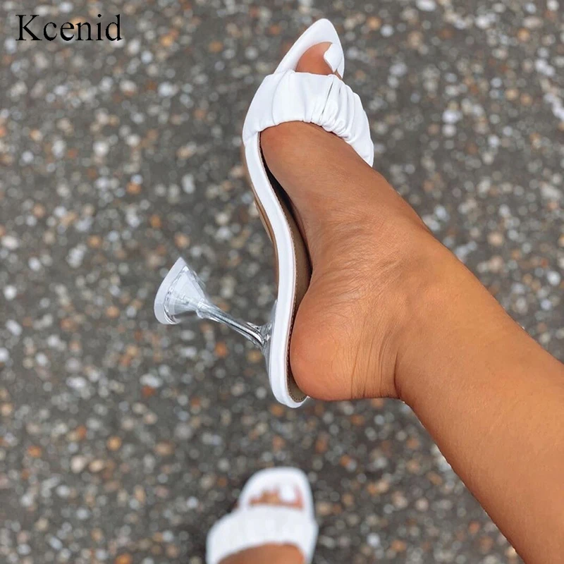 Летние женские плиссированные туфли Kcenid прозрачные из перспекса на высоком