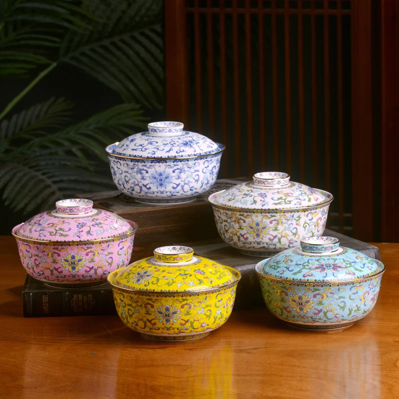 Jingdezhen ceramic bowl with cover instant noodles soup bowl chinese household small soup bowl pot tableware antique bowl