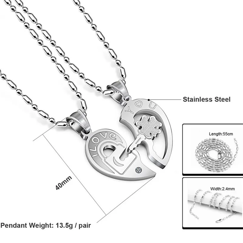 

Romantic 1Pair Broken Heart Pendant Necklaces For Women Men Lovers Valentine Gifts Stainless Steel Promise Love Keepsake Jewelry