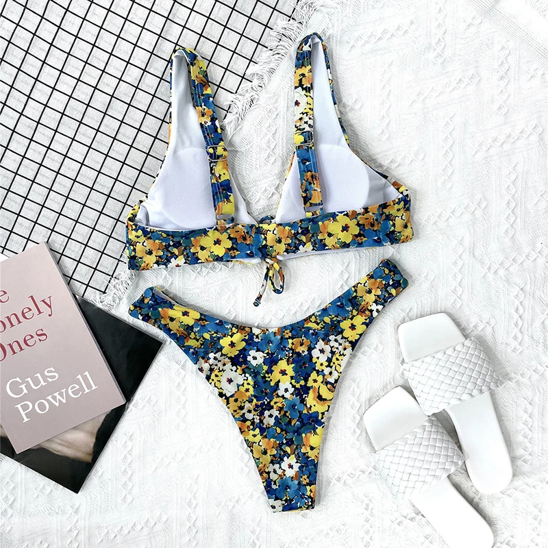 

Rivertrip Push Up Bikinis Push Up Women's Swimwear 2021 Lace Up Swimsuits Floral Print Bathing Suit Sexy Brazilian Bikini Set
