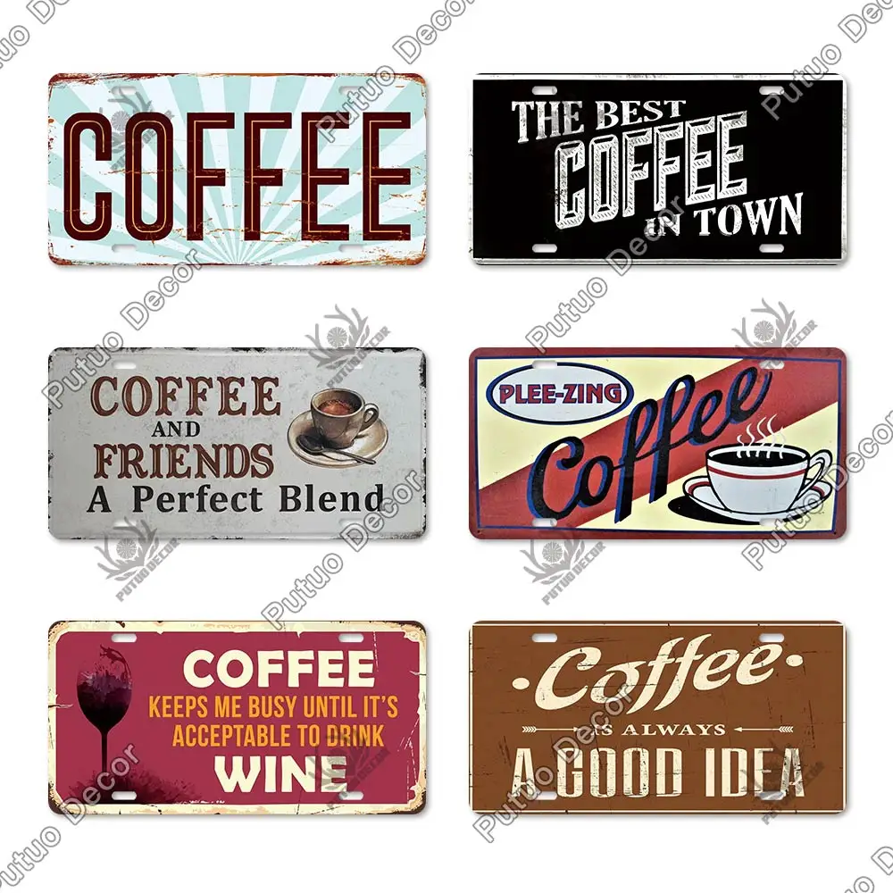 

Putuo Decor Coffee Licenses Plate Plaque Metal Sign Tin Sign Decorative Car Plaque for Cafe Living Room Door Club Wall Decor