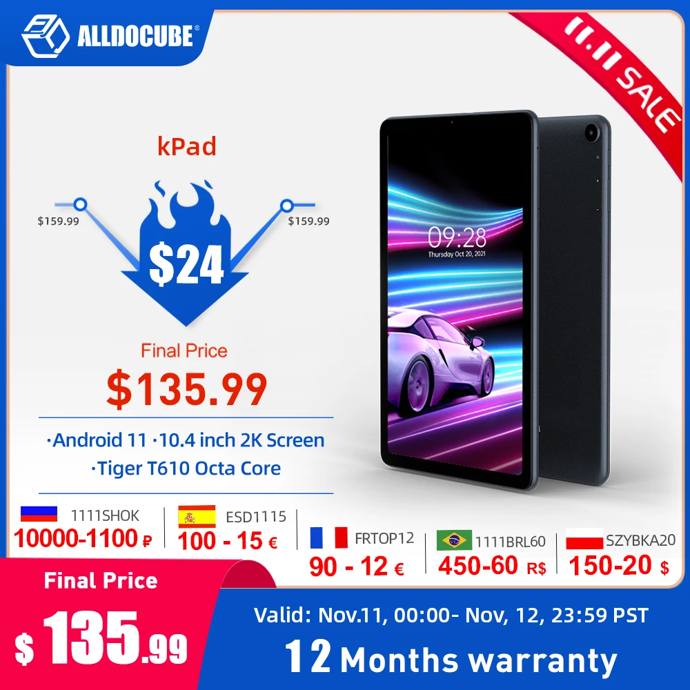 ALLDOCUBE Kpad 10,4 дюймов планшет Android 11 планшет ПК 4 Гб RAM 64 Гб ROM UNISOC T610 2K экран 4G сетевой телефонный звонок Детские планшеты