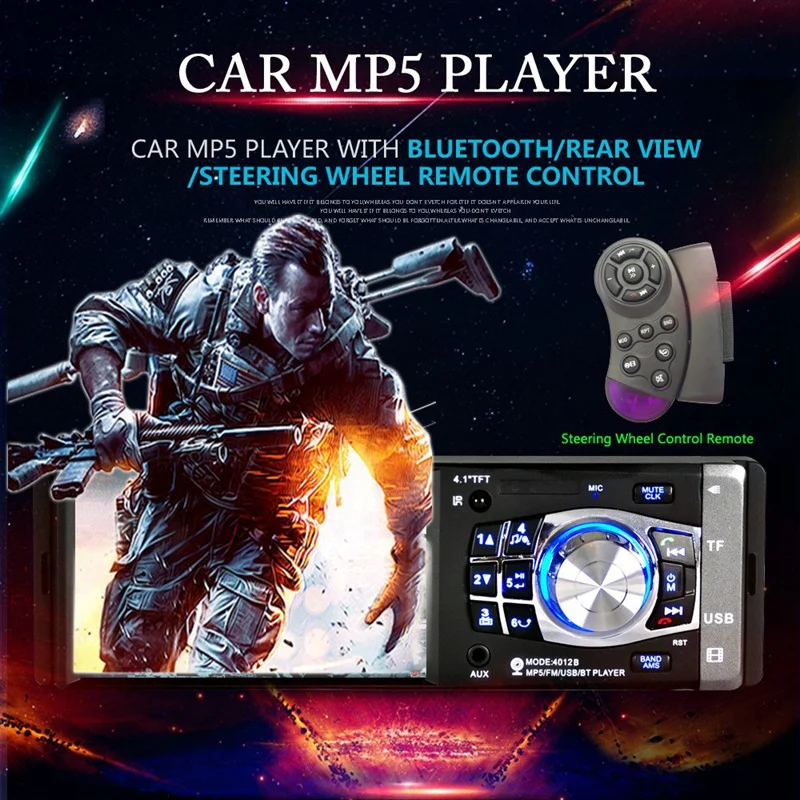 

Автомагнитола с Bluetooth, mp5-плеер, автомобильное радио 4,1 дюйма, FM радио, 1 Din, радио, плеер с управлением рулевым колесом