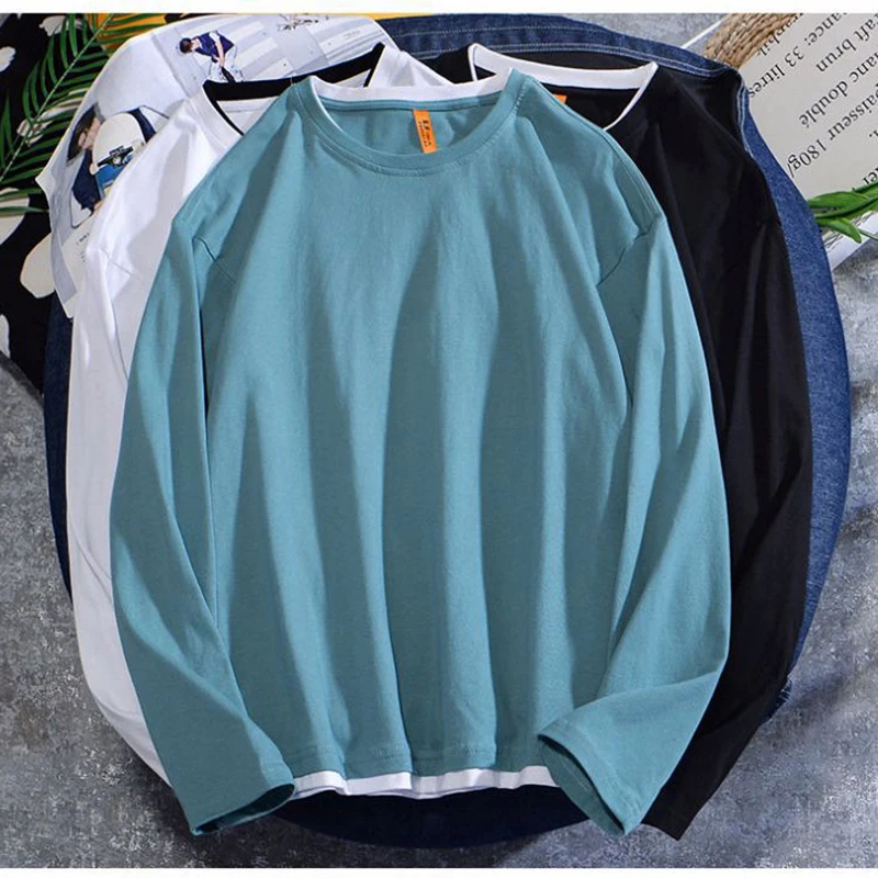

2020 new high street cotton T-shirt bottomed shirt men's spring and autumn leisure loose two long sleeve top
