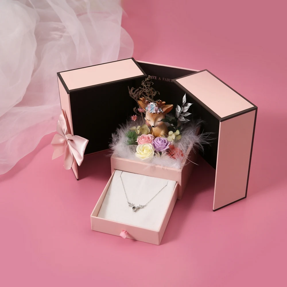 Eternal Flower Gift Box Forest Fawn Creative Simulation Floaral Art Carnation Soap LED Night Light Hardcover | Дом и сад