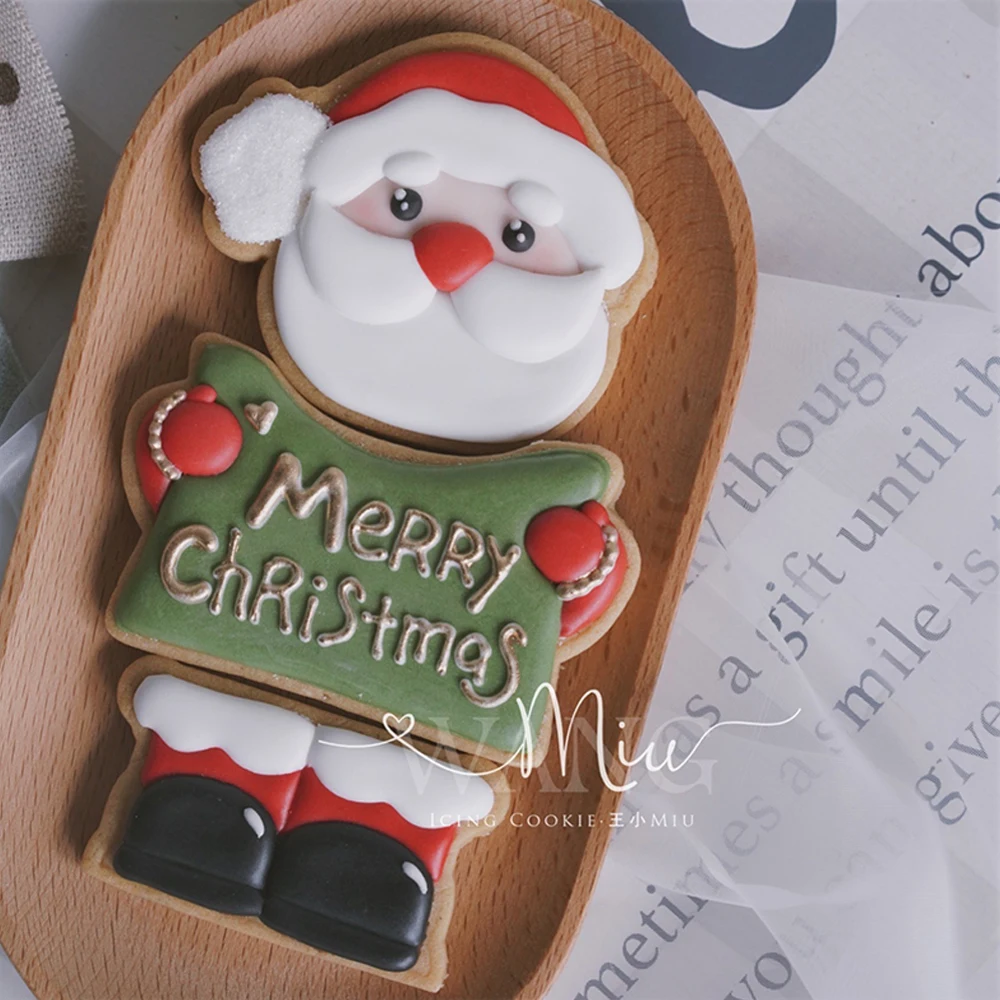 Christmas Cookie Cutter Xmas Theme Biscuit Mold Snowman Santa Claus Trees Sock Plunger Fondant Sugarcraft Mould Baking Mold