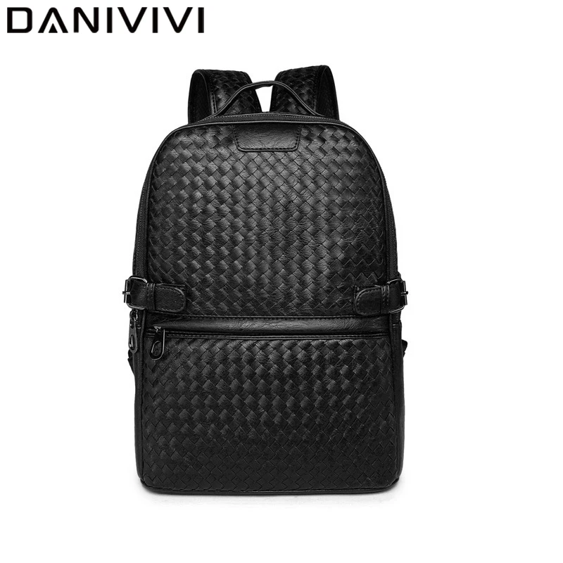 Fashion Leather Black Backpacks for Men Bag Woven Brand Designer Backpack Men's Laptop Computer Bagpack Casual Softback Mochila
