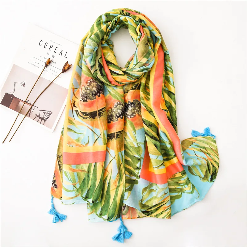 2019 зеленый шарф с растительным принтом для женщин Лето Весна пляжная шаль дам