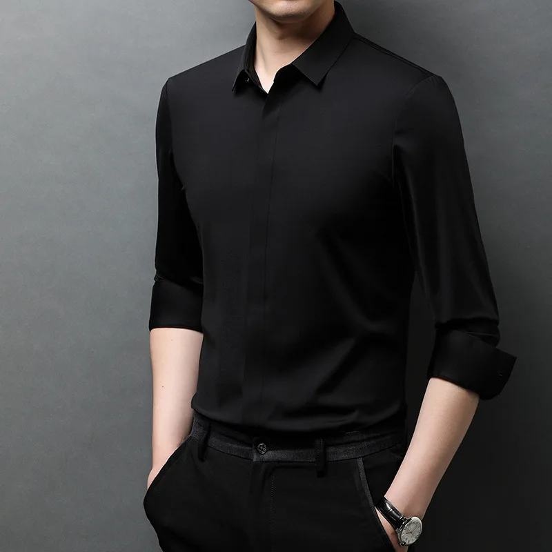 

Shirt men's solid color spring 2021 Lapel long sleeve fashion simple daily non iron new casual men's wear
