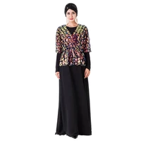 middle east color high density sequin embroidery fake two long sleeve dress saudi arabia muslim ramadan dress dubai travel dress