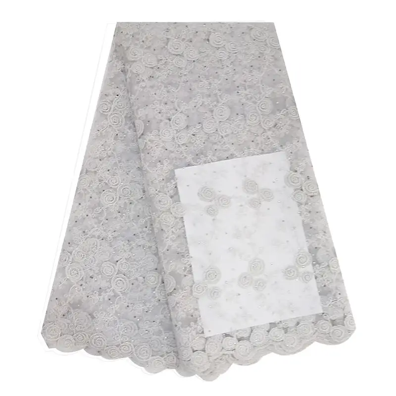 White lace fabrics Цветочная зеленая кружевная ткань 5 ярдов/партия Тюль Чистая кружевная Французская ткань с камнями вышивка африканская кружевная ткань для aso ebi платье - Цвет: White lace fabrics