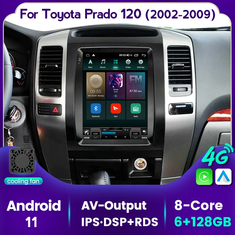 Android 11 DSP Tesla Radio Stereo для Prado 120 Lexus GX470 Toyota Land Cruiser 2002 2009 автомобильный мультимедийный