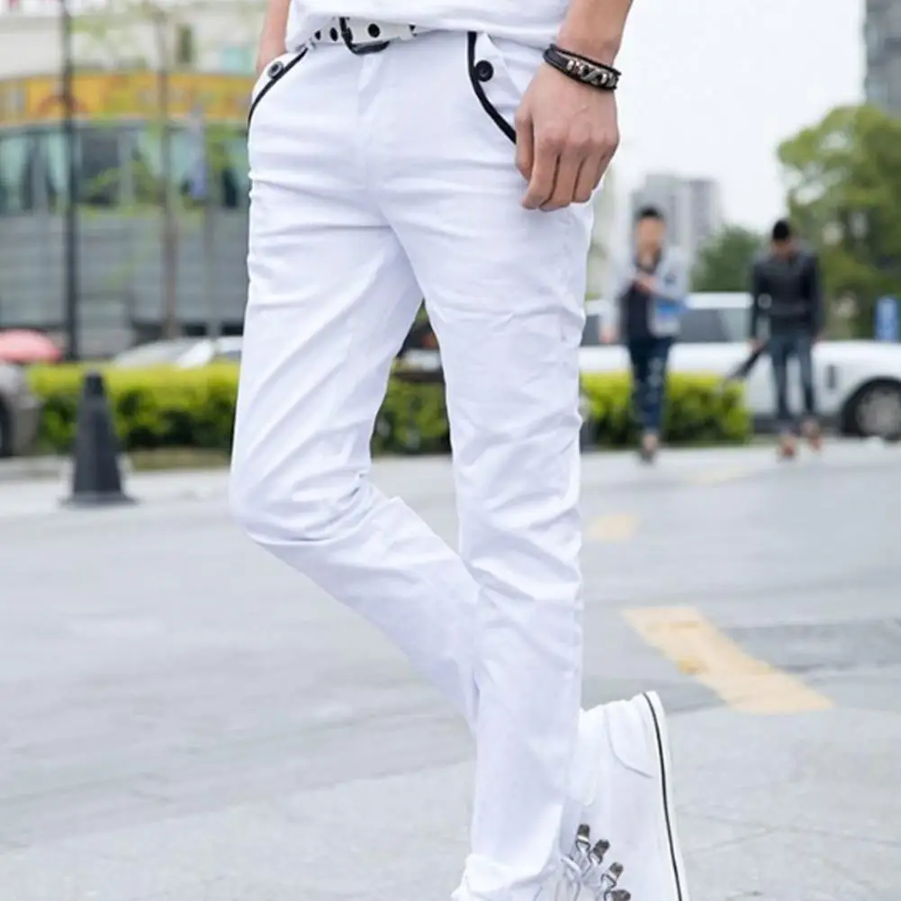 

Men Casual Solid Color Slim Elastic Long Trousers Pockets Straight Pants skinny sweatpants Casual Street Wear Men's Pants