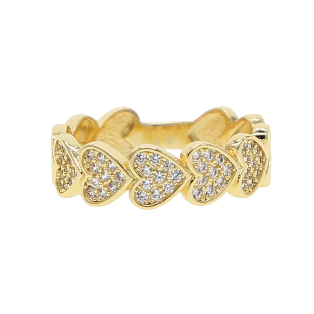 Прямая поставка кольца золотого цвета в форме сердца с фианитом украшенные