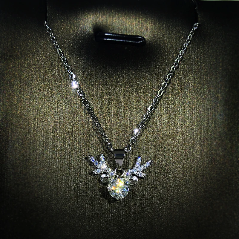 

925 Sterling Silver Necklace A Deer With You 50 Points Moissanite Pendant Chain Birthday Engagement Wedding Jewelry Gift