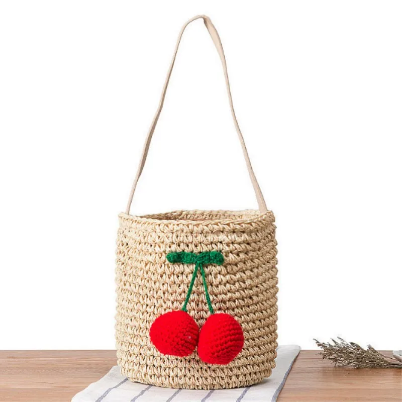 Женская Соломенная Сумка-ведро ручной работы красная сумка через плечо в виде