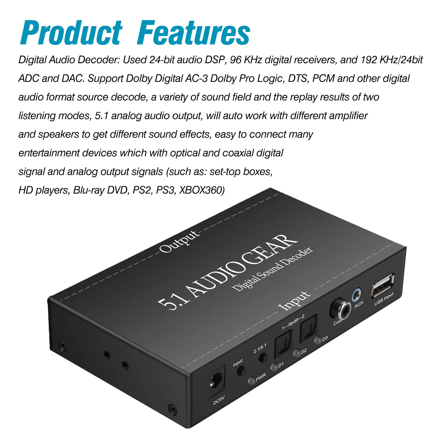 Цифро-аналоговый оптоволоконный коаксиальный аналоговый аудиопреобразователь 3