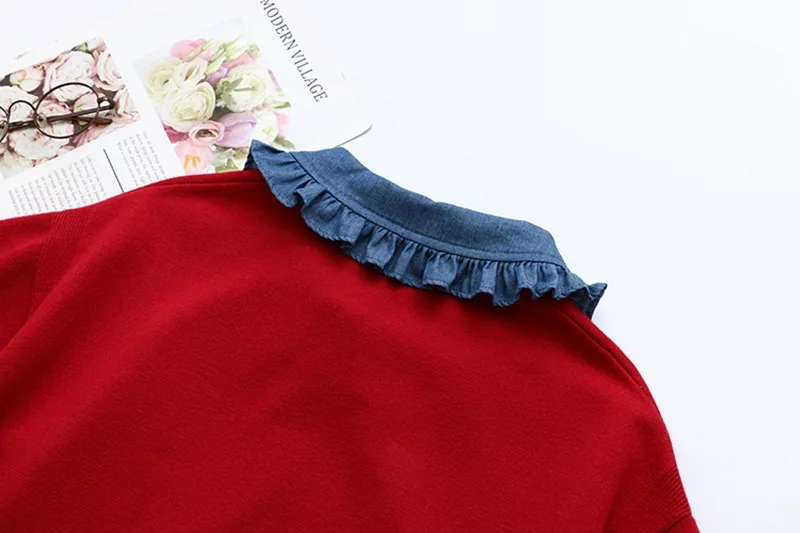 

Plus Size 2XL-4XL Black Red Women's False Two Pieces Sweaters Autumn Winter Cotton&Spandex Pullovers