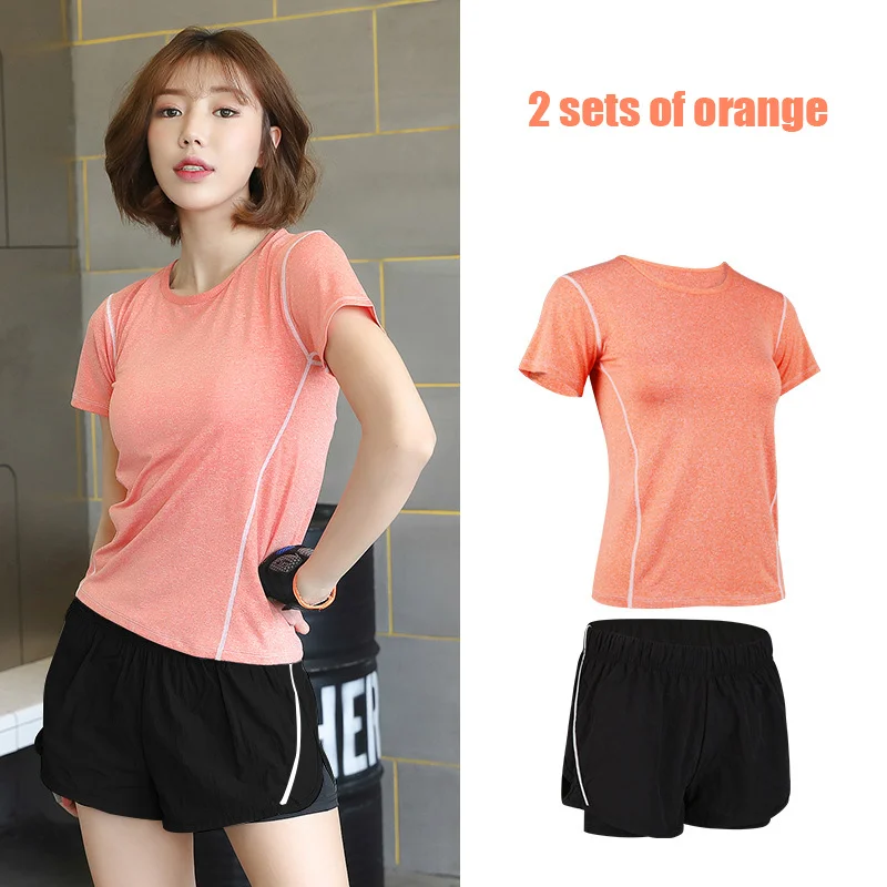 2 sets of orange 5 шт. Набор для йоги для женщин одежда Бюстгальтер Спортивный Бег Фитнес Женская футболка одежда для фитнеса тренировочный спортивный костюм набор - Цвет: 2 sets of orange